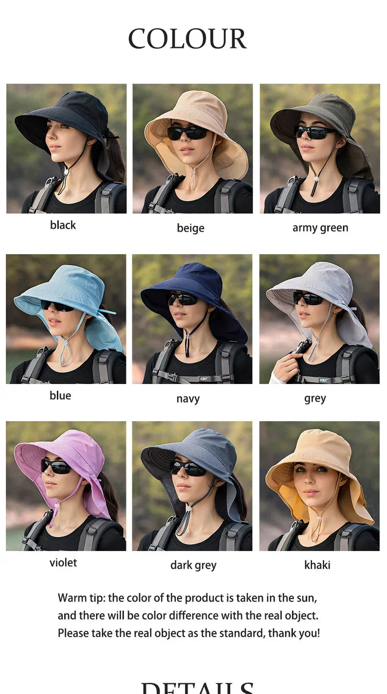 Summer Hat Women Outdoor UV Anti Neck Protection Sun Visor men Fishing Hiking Wide Brim Shawl Sunscreen Ponytail Cap undefine