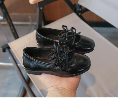 Autumn Children's Fashion Causal Black Ballet Shoes Solid Color Bowknot Elegant Girl Princess Shoes New Kids Leather Shoe