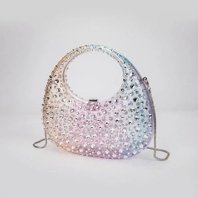 Diamond Women Bags Luxury Designer Handbags Rhinestones Box Transparent Acrylic Clutch Dresses Crescent Shoulder Crossbody Bag