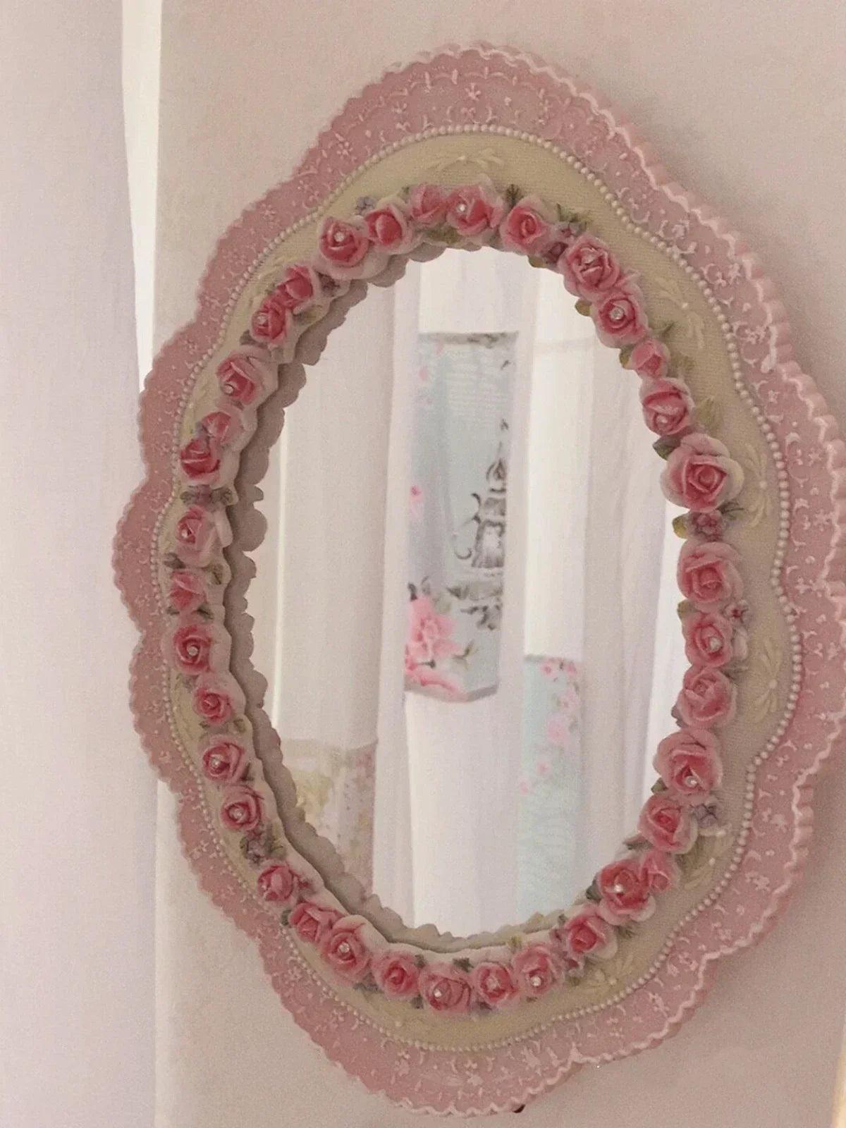 Stand desktop mirror large home decoration elegant environmentally pink vintage baroque wall-mounted for bedroom