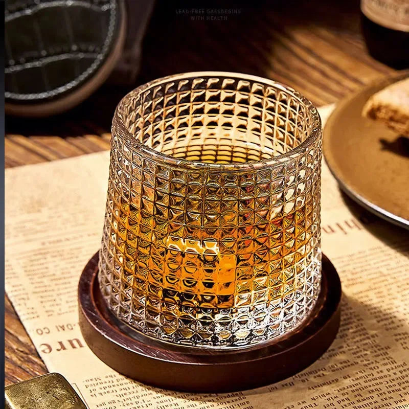 Creative Whiskey Glasses Durable Spinning Glassware Cocktails Wine Brandy Cup Water Juice Tea Mug Party Drinking Glass Tumbler