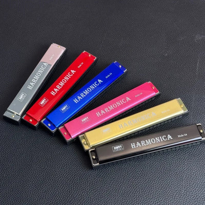 24 Hole Metal Harmonica Children's Early Education Instrument Self-learning Introductory Chromatic Color Double Row Harmonica