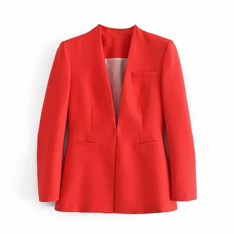 New Autumn Blazers Women Suit Coats Candy Color V Neck Long Sleeve Elegant Casual Jacktets