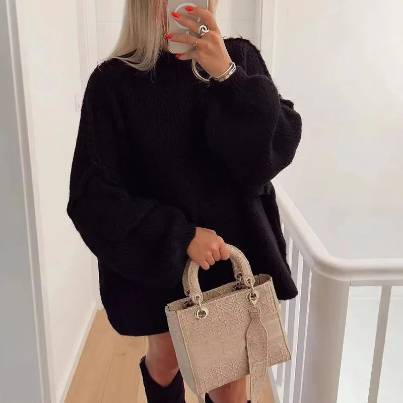 Women Knitted Sweaters Autumn Winter Female Long Sleeve Round Neck Pullovers Solid Color Ladies Casual Loose Tops Warm Knitwear