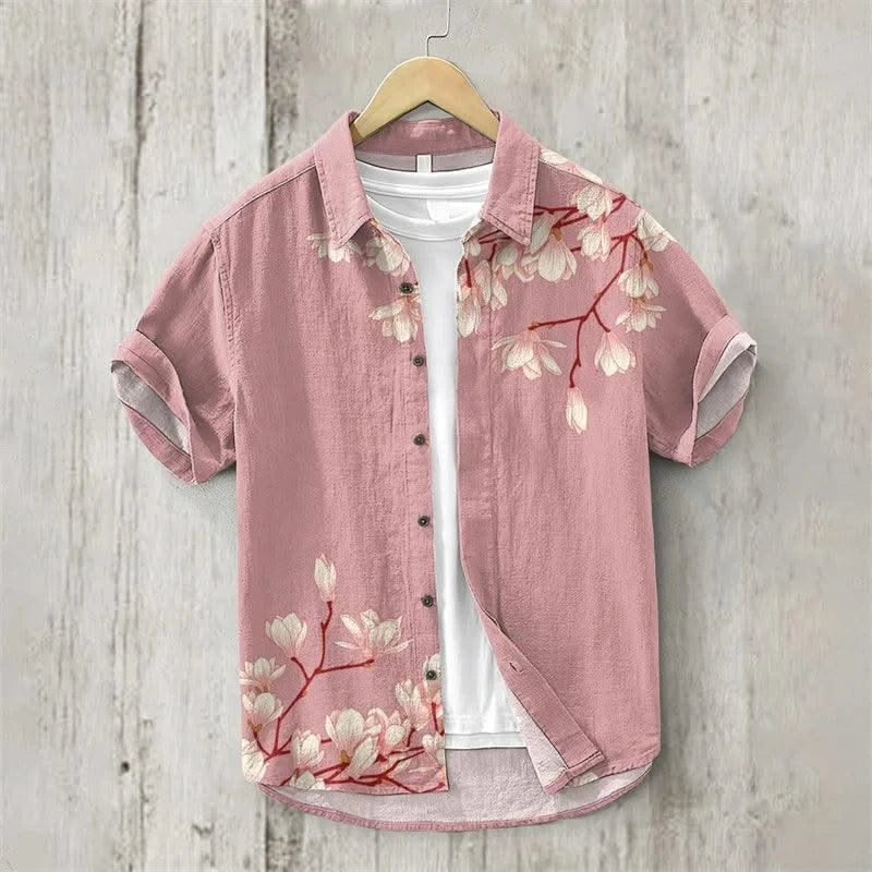 2024 New Summer Linen Shirts Men Lapel Shirts T-Shirts Fashion Clothing Shirts Luxury Social Hawaiian Shirts Oversized 5XL