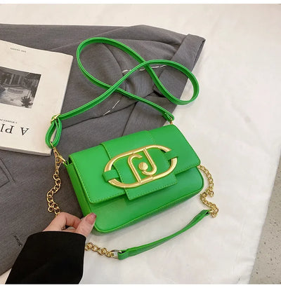 Designer Handbags For Women Leather Metal Buckle Flap Square Shoulder Bags Fashion 2024 Ladies Messenger Bags Females Casual