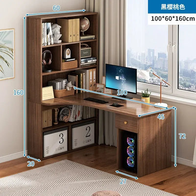 Computer Desk L Shaped Lap Table 55'' Office Desk with 3 Drawers and Bookshelf, L Shaped Large Corner Desk with Storage Shelves