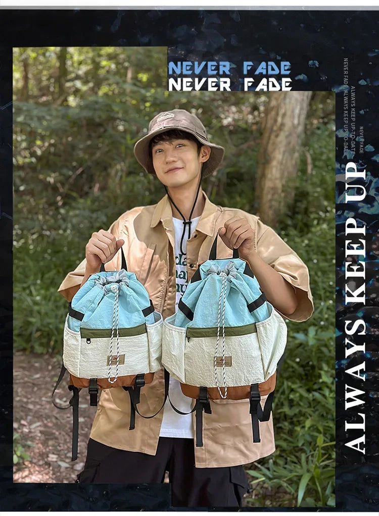 2025 Mountain Style Backpack Couple, Retro Color Block Hiking Bag, Lightweight Large Capacity Daypack for Outdoor