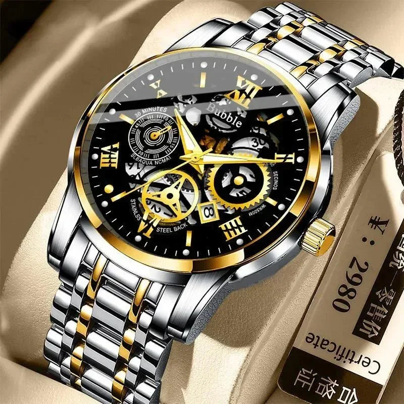 Luxury Men's Fashion Watch High-end Light Luxury Multi-functional Quartz Watch Waterproof Roman Hollow Men's Clock Watch
