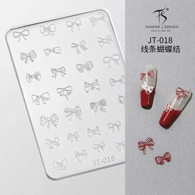 Geometric Bowknot Grid Lace Flora Edge Nail Art Silicone Carving Mold Mould Star Daisy Flower Charms Bow Tie Snowflake Template