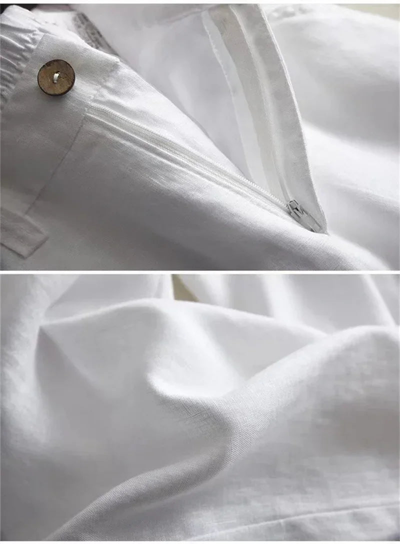 Women's Cotton Linen Straight Trousers Elastic High Waist Wild Wide Leg Pants Female Spring Summer Solid Color Loose Linen Pants