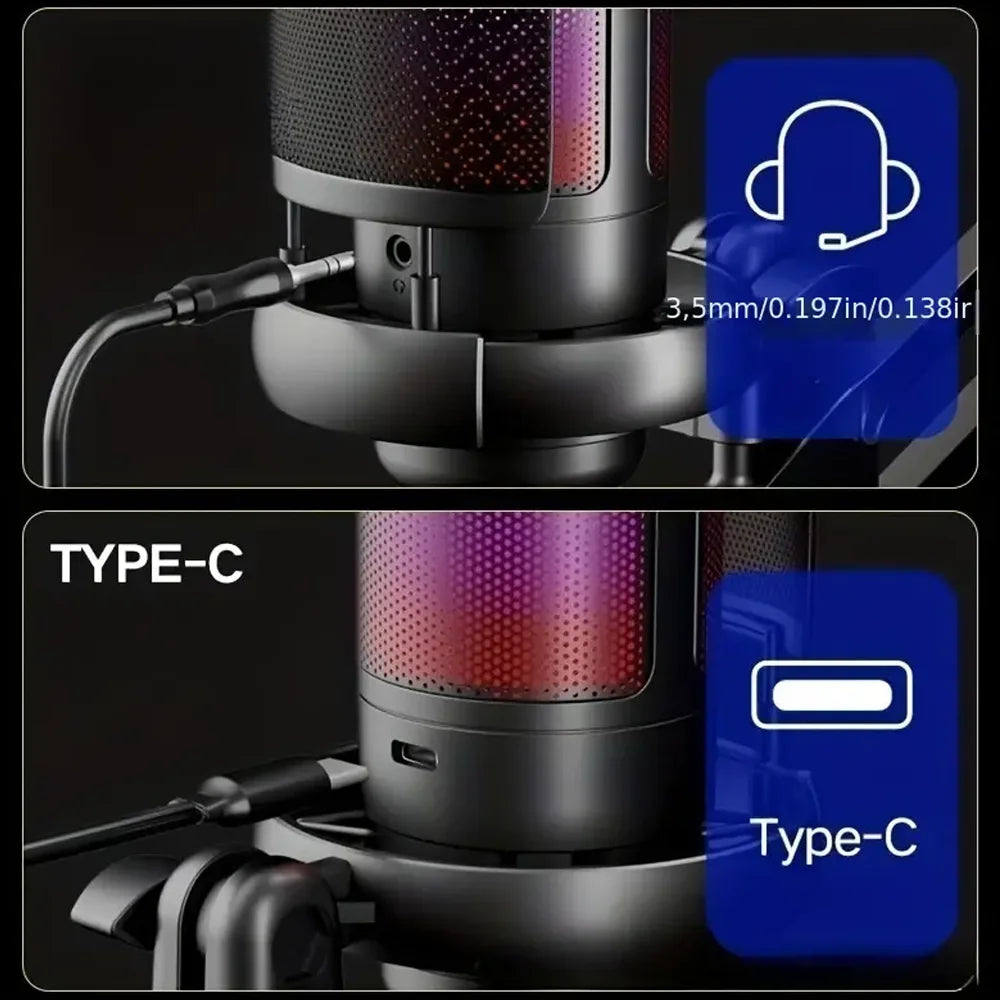 ME6S Gaming USB Microphone, Controllable RGB Lighting, With Cantilever Bracket, for Game Live Streaming and Audio Recording