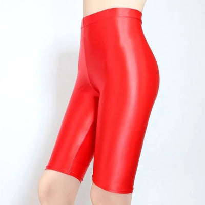 Stretchy Metallic Cropped Leggings Shorts Shiny Silver Basic High Waisted Leggings for Women Capri Yoga Bike