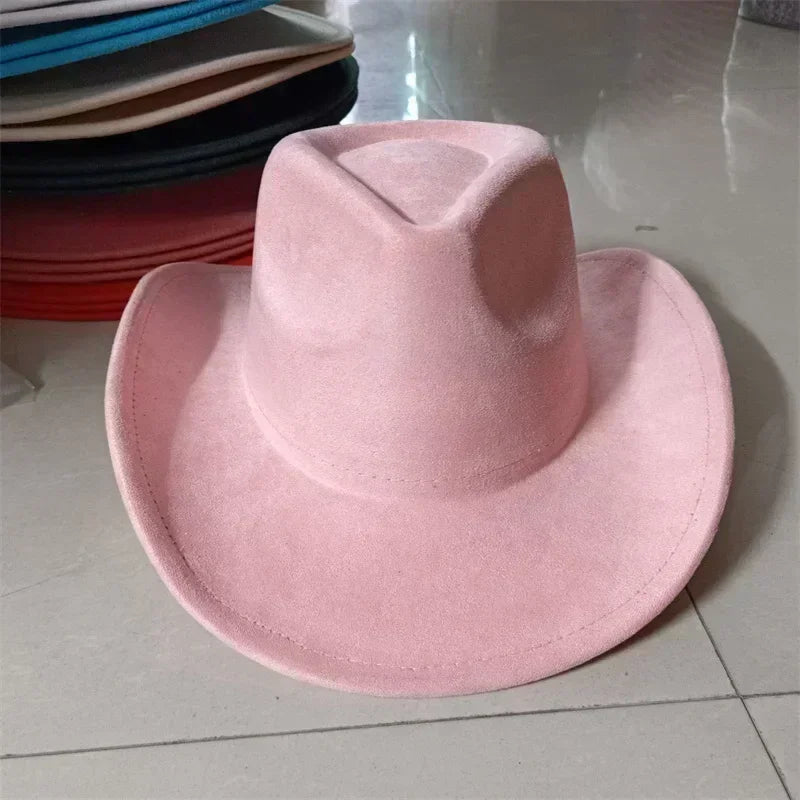 Western suede leather 7.5cm denim women’s fedora hat men’s church jazz fashion travel party 2024
