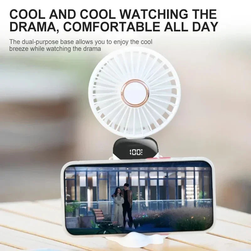Handheld Mini Fan Foldable Portable Neck Hanging Fans 5 Speed USB Rechargeable Fan with Phone Stand and Display Screen 1800mAh