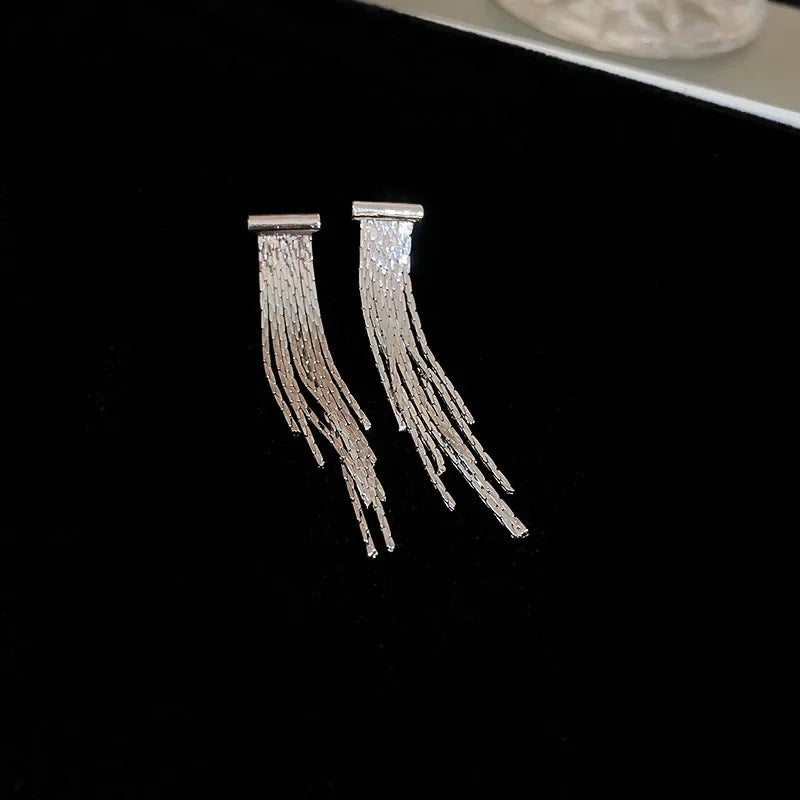 Fashion Statement Long Statement Gold Plated Bling Tassel Earring For Women Female Stainless Steel Wedding Daily Pendant Jewelry
