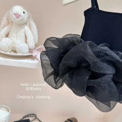 Little Black Dress 2025 Summer New Product Stylish Girls' Dress Korean Version Children's Baby Strap Princess Dress