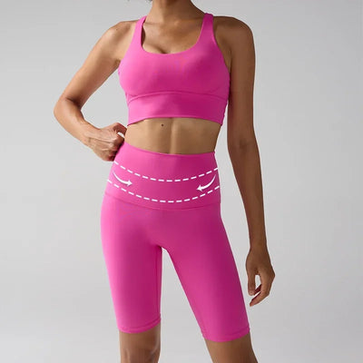 Women's 2 Piece Yoga Gym Sports Set Cross Back Bra Top & High Waist Shorts Fitness Running Workout Tracksuit👚