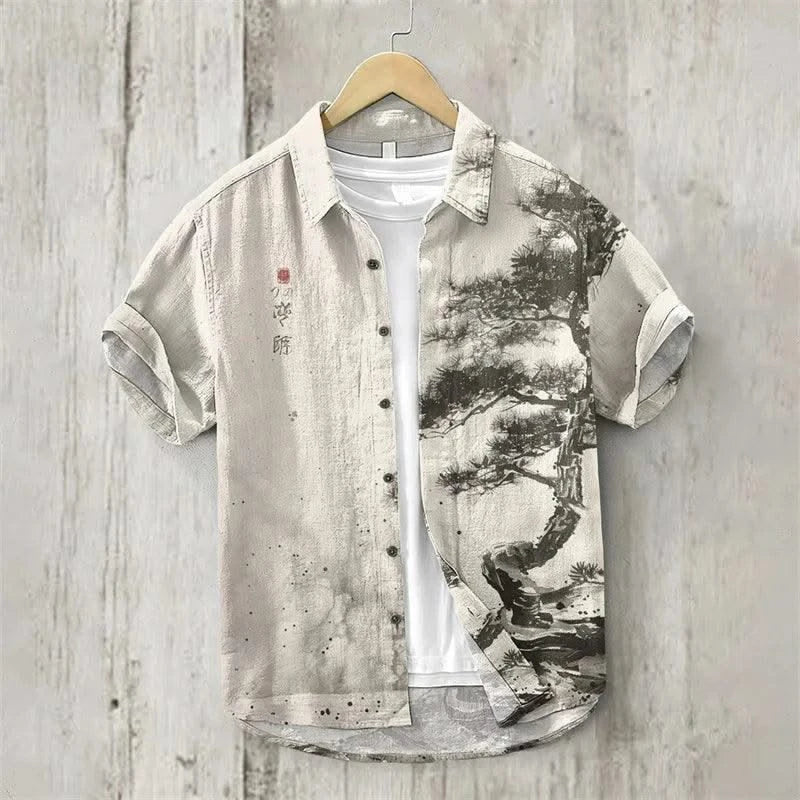 2024 New Summer Linen Shirts Men Lapel Shirts T-Shirts Fashion Clothing Shirts Luxury Social Hawaiian Shirts Oversized 5XL