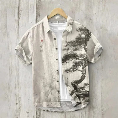 2024 New Summer Linen Shirts Men Lapel Shirts T-Shirts Fashion Clothing Shirts Luxury Social Hawaiian Shirts Oversized 5XL