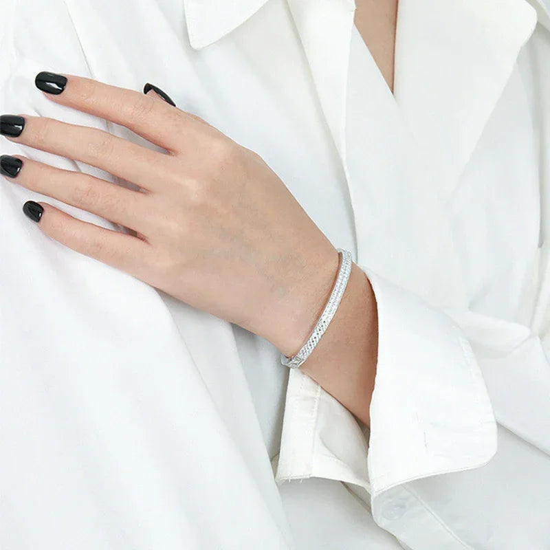 EWYA Real GRA Certified D Color 2mm 0.03CT Full Moissanite Bracelet Bangle for Women Party S925 Silver All Diamond Bracelets