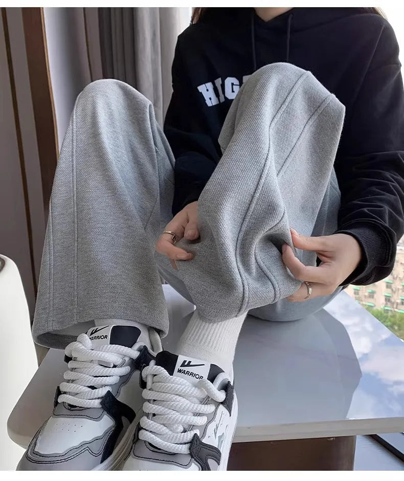 Narrow Version of Wide-leg Pants for Women in Spring Autumn High Waist Drooping Slim Casual Straight American Sports Twill