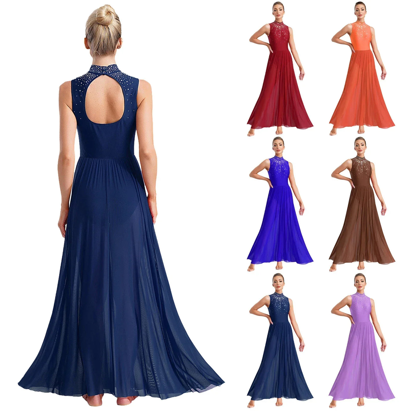 Women Lyrical Contemporary Ballroom Modern Dance Costume Dancing Prom Gown Side Split Maxi Dress for Ballet Gymnastics Skating
