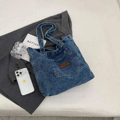 Women Shoulder Bag Luxury Designer Denim Handbag Fashionalbe Clutch Bag Vintage Simple Female Commuter Handbag for Office Travel