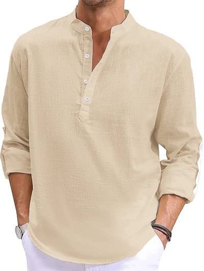 New Men's Linen Long Sleeve TShirt Cotton Mens Shirts Designer Lightweight Streetwear Solid Color Loose Casual Breathable Shirt