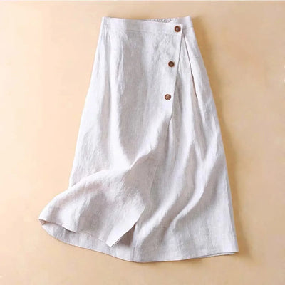 Women's Casual A-Line Skirt Summer Cotton and Linen Mid-Length Back Elastic Waist Button Large Swing Skirt Trendy Matching Skirt