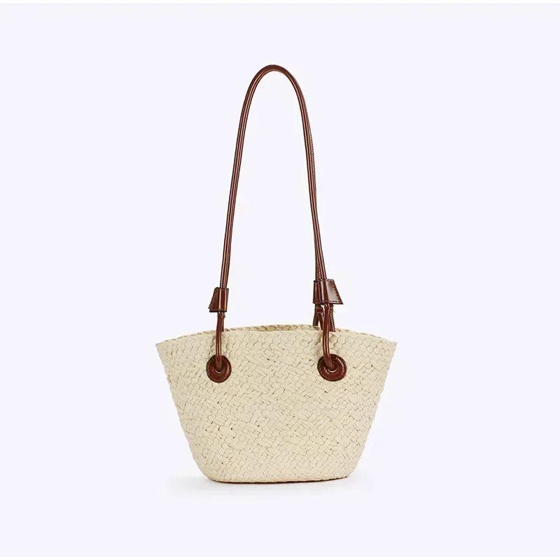 Designer bohemian chic shoulder bag,solid color large capacity straw woven tote bag,nature-inspired beach vacation