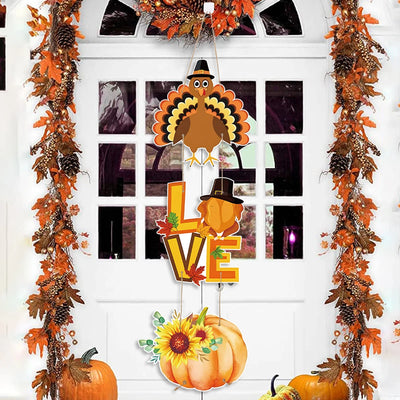 Happy Thanksgiving Day Door Banner Autumn Vine Wreath Dwarf Doll Ornament Gnomes Decorations for Home Tiered Tray Tabletop Decor