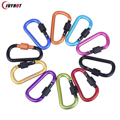 Type D Carabiner With Lock Outdoor Climbing Camping Bold Aluminum Alloy Locking Clasp Keychain Multi Survival Gear Travel Kit