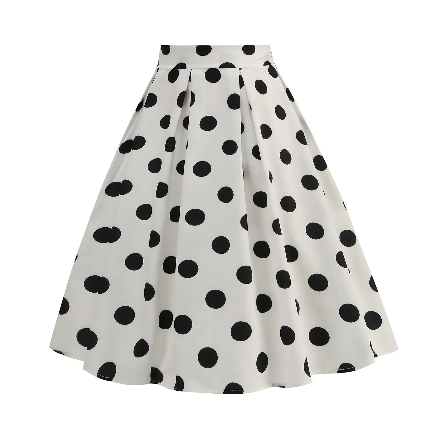 Summer Casual Women Midi Skirt Polka Dot High Waist Retro Vintage 50s Pleated Party Skirts