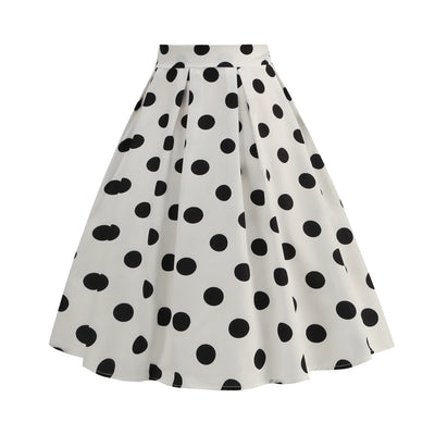 Summer Casual Women Midi Skirt Polka Dot High Waist Retro Vintage 50s Pleated Party Skirts