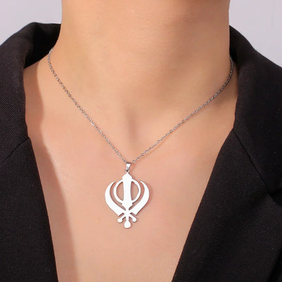 LIKGREAT Classic Sikhism Symbol Necklace Stainless Steel Sikh Khanda Necklaces Religious Protection Amulet Jewelry for Women Men