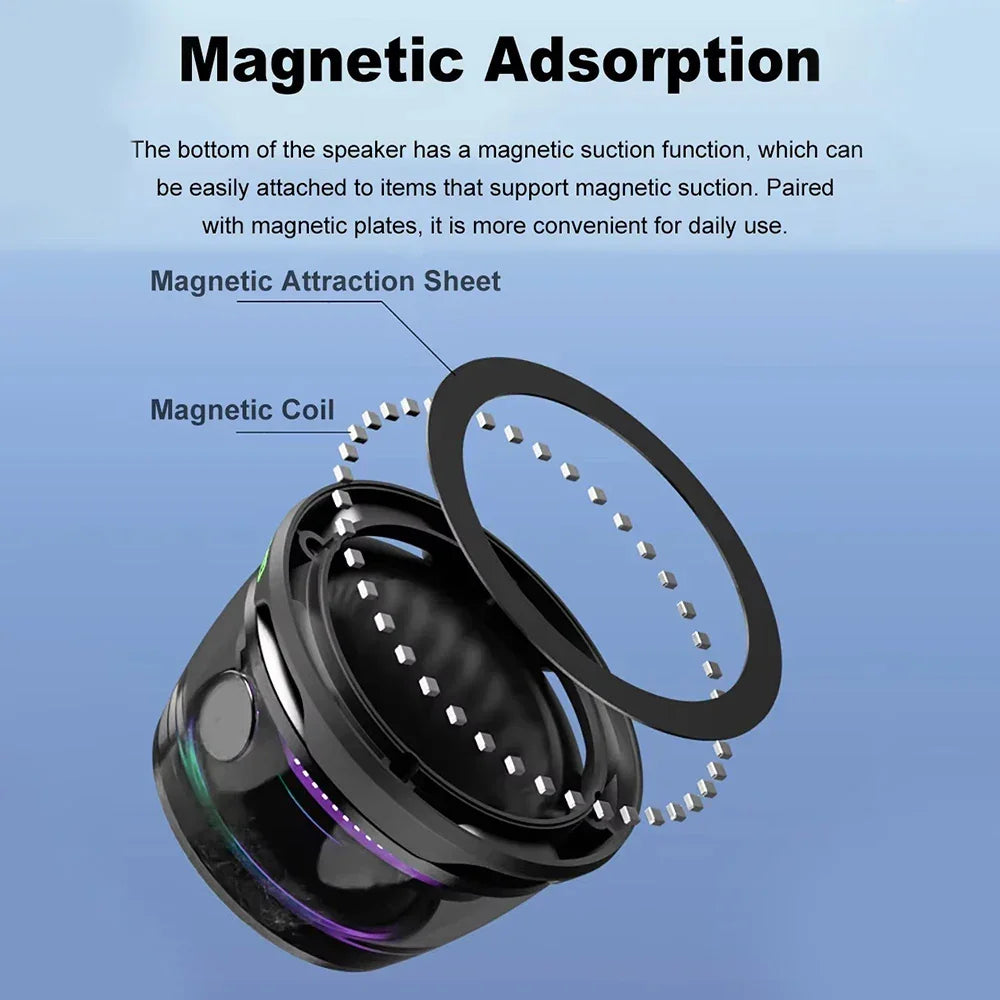 Bluetooth 5.3 Speaker Outdoor Magnetic RGB Lighting Bluetooth Speaker with RGB Color Light Multifunctional Magnetic Phone Holder