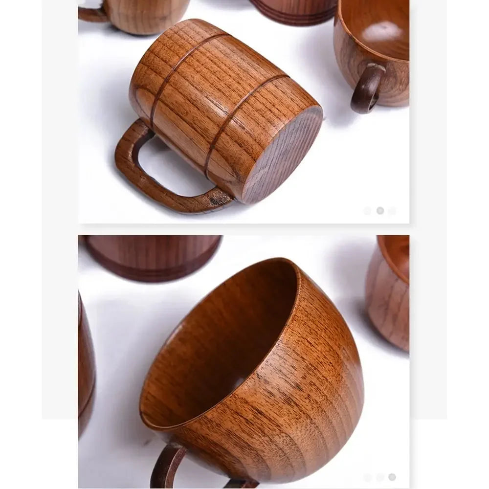 Drinkware Vintage Wooden Tea Cup Handmade Japanese Style Wood Coffee Mug Solid Wood with Handle Drinking Cup Restaurant