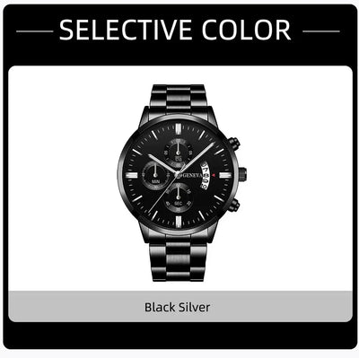 Fashion Mens Watches Luxury Black Stainless Steel Quartz Wrist Watch Man Business Watch for Men Calendar Clock Reloj Hombre