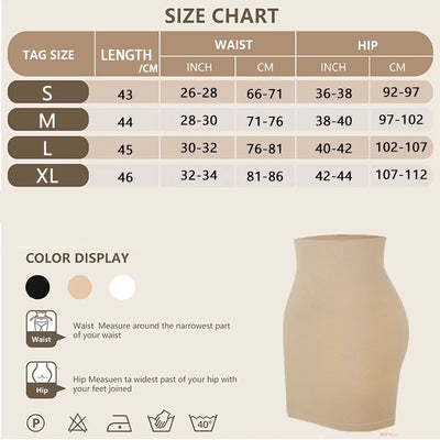 Women Sexy High Waist Dress Half Slip Shapewear Built-in Thong Seamless Body Shaper Knee Length Butt Lifter Anti-Slip Skirt