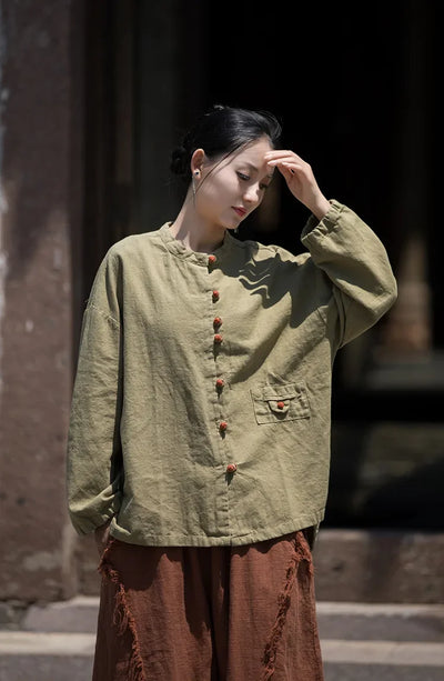 Women's Literary Vintage Ramie Linen Tops
