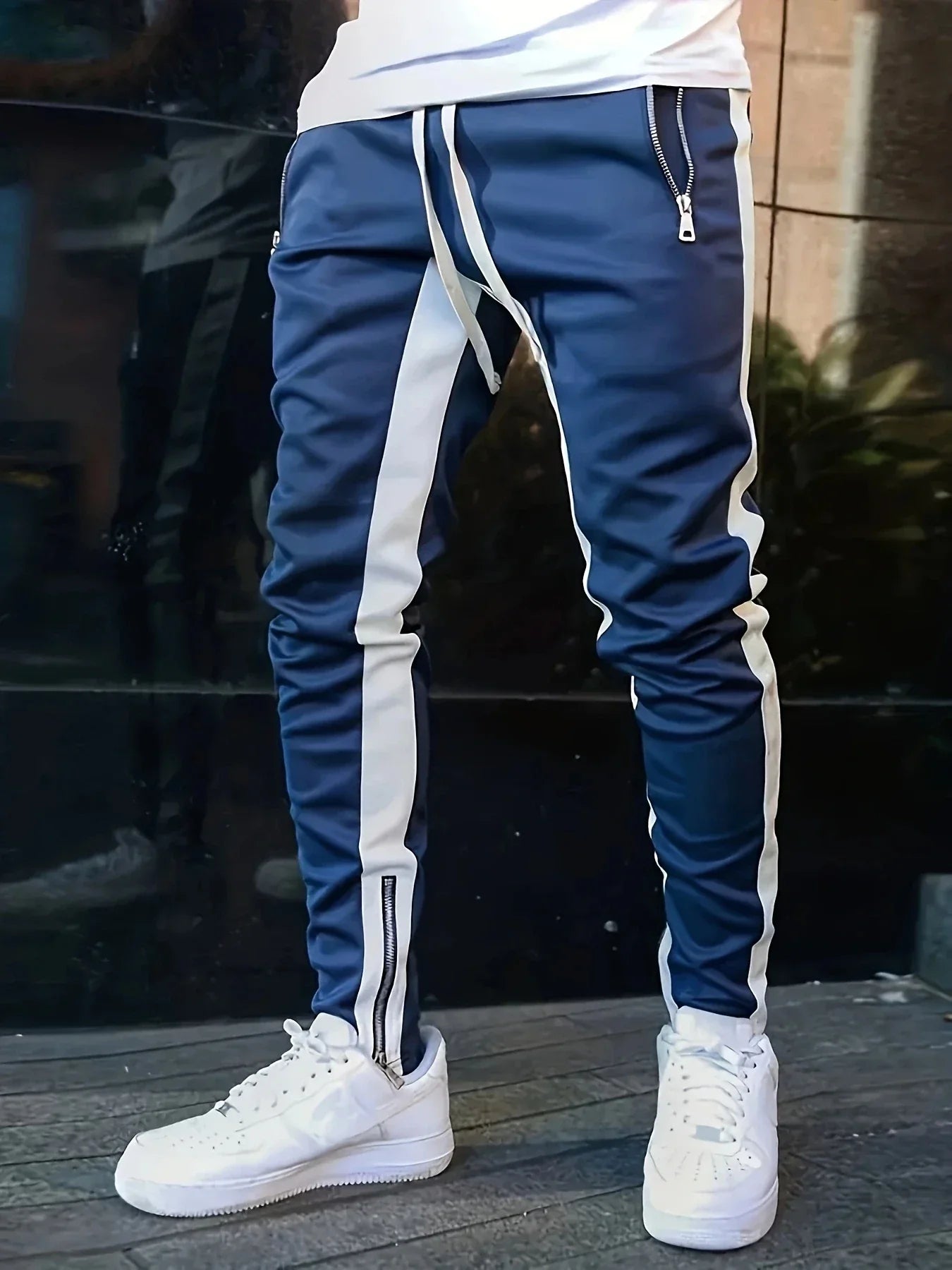 Men Sweatshirts Jogging Pants Men Casual Pants Men Stylish Color Block Zip Pockets Drawstring Sports Skinny Pants Trousers Pants