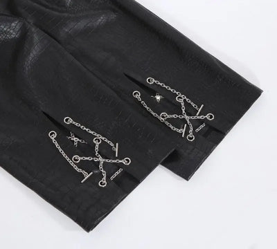 Lautaro Autumn Long Black Crocodile Texture Leather Pants Women Zipper High Waist Y2k Clothes Streetwear Women Trousers 2022