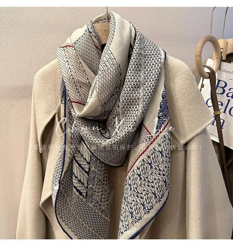 Designer silk wool scarf women large edge shawls square bandanas top accessories neck accessory