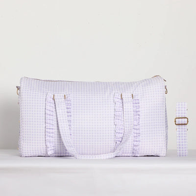 Nylon Duffel Bag Women Ruffle Duffle Gingham Weekend Sports Overnight Travel Vacation Gift Stripe Detachable Adjustable Strap