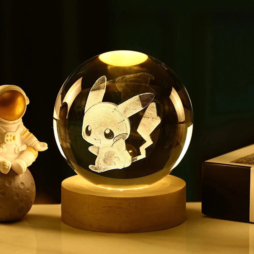 6cm 3D Crystal Ball Stitch Pikachu Doraemon A Dream Hello Kitty Crystal Planet Night Light Laser Carving Children's Gifts