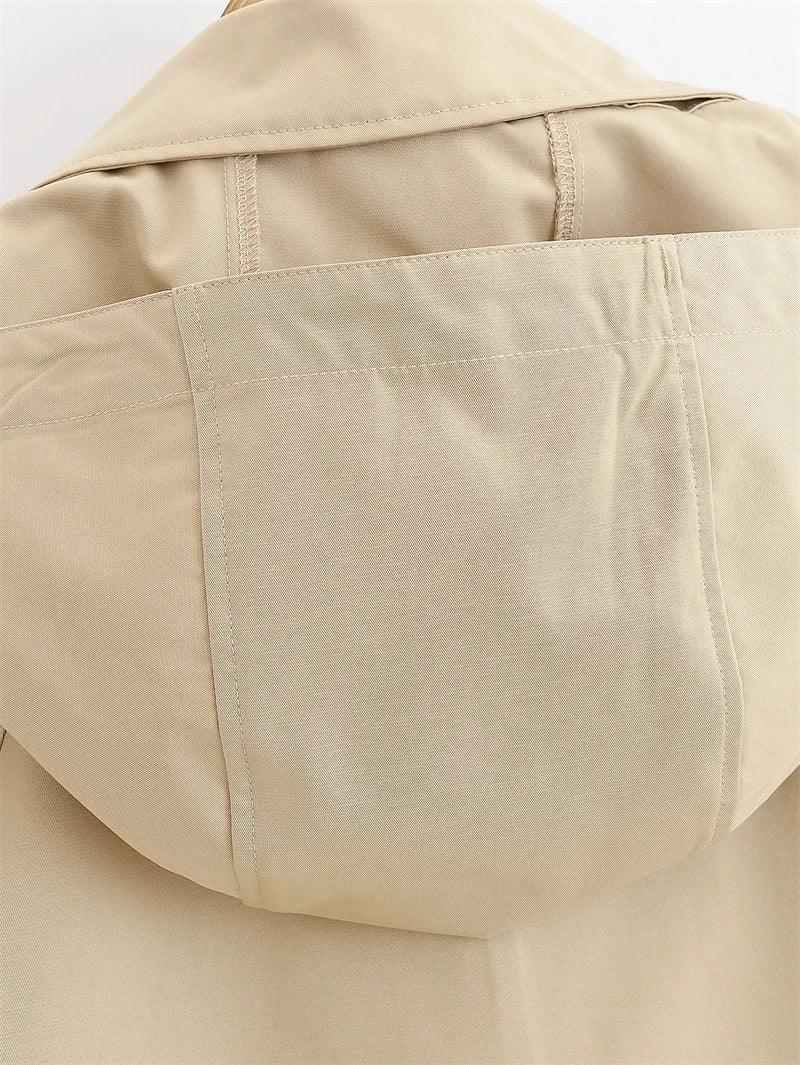 Fashionable khaki short hooded women’s summer jacket casual and versatile