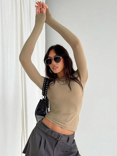 Women Casual Long Sleeve T-Shirts Spring Autumn Solid Slim Fit Pullovers Tees Shirts Female Streetwear Base Tees Tops  Casual