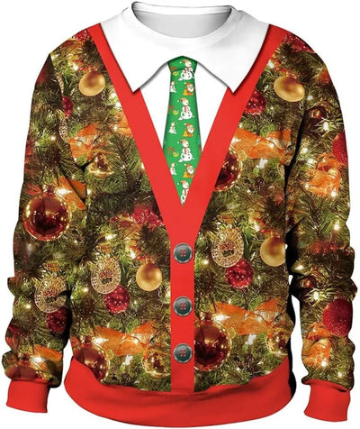 New Year Eve Xmas Sweatshirt 3D Novelty Print Holiday Party Jumper Top Unisex Pullover Reindeer Ugly Christmas Sweater Men Women