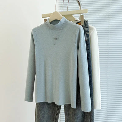 Sweaters Autumn Women Mock Neck Ruffles Sweater Long Sleeve Knitted Bottoming Solid Pullovers Jumpers Casual Sweater Winter